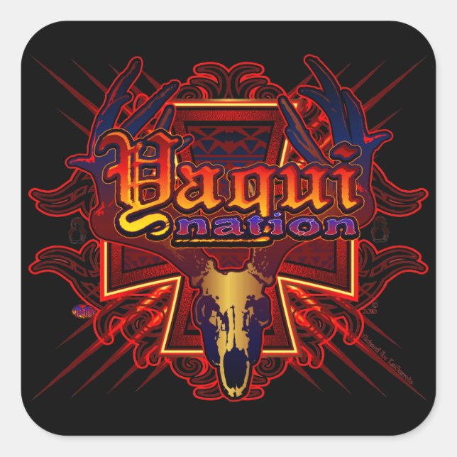Adesivo Quadrado Yaqui Nation Deer Skull design autocolante (Frente)