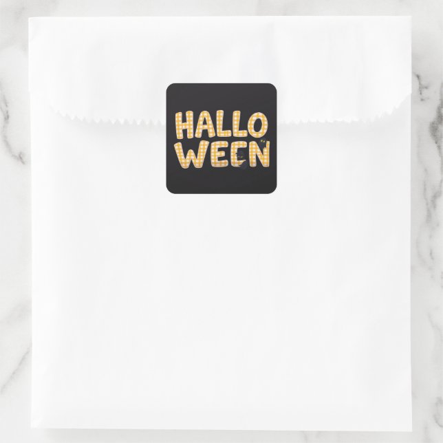 Adesivo Quadrado Yellow Gingham Halloween Cat (Bolsa)