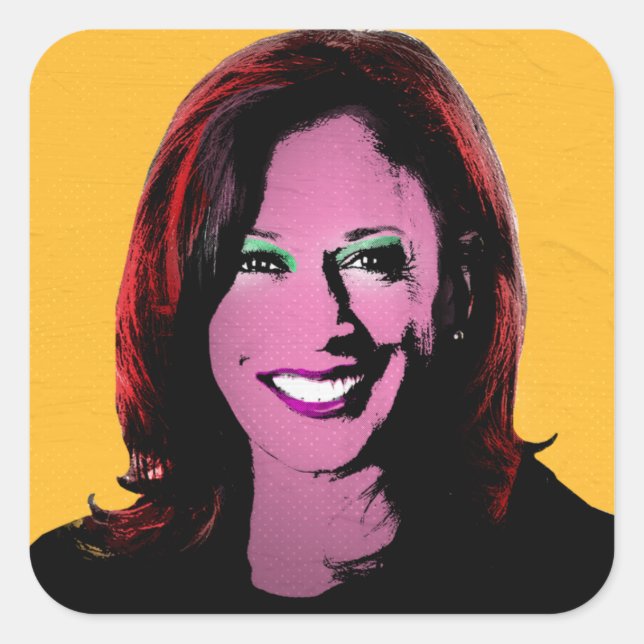 Adesivo Quadrado Yellow Kamala Harris Pop Art (Frente)