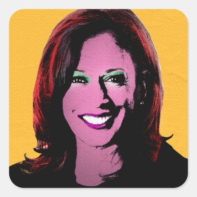 Adesivo Quadrado Yellow Kamala Harris Pop Art (Frente)