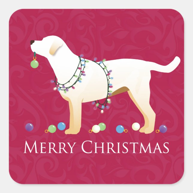 Adesivo Quadrado Yellow Labrador Retriever Feliz Design de Natal (Frente)