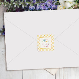 Adesivo Quadrado Yellow Sweet Floral Baby Girl Envelope Seal Label