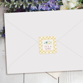 Adesivo Quadrado Yellow Sweet Floral Baby Girl Envelope Seal Label