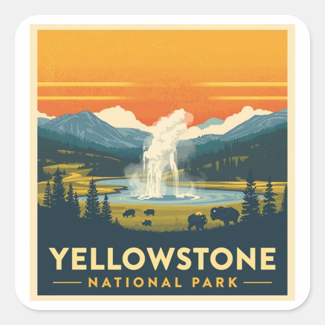Adesivo Quadrado Yellowstone National Park Adventure (Frente)