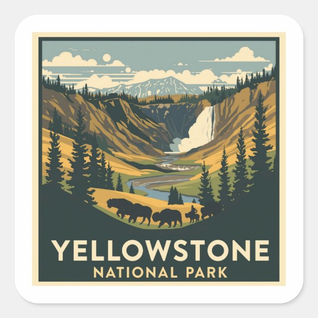 Adesivo Quadrado Yellowstone National Park Adventure Design (Frente)