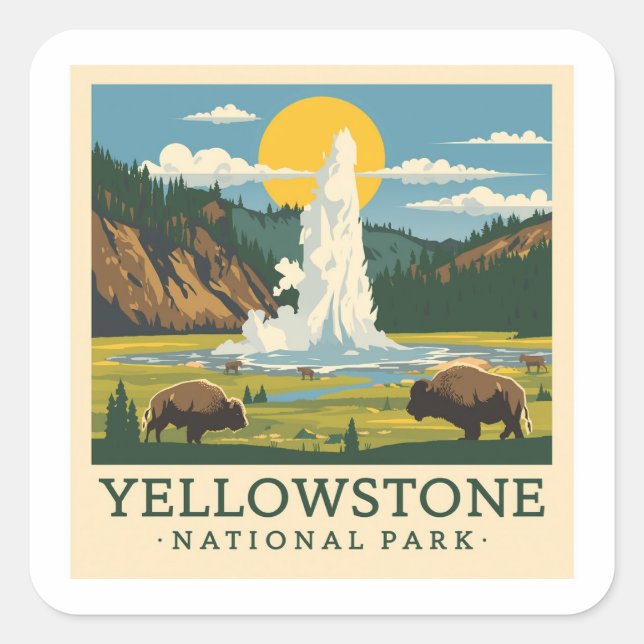 Adesivo Quadrado Yellowstone National Park Adventure Design (Frente)