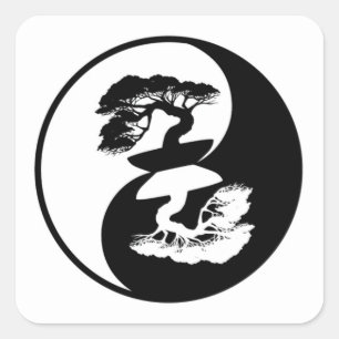 Adesivo Quadrado Yin e Yang Bonsai Tree muito divertidos