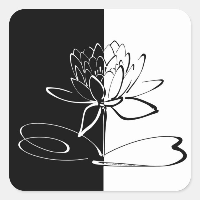 Adesivo Quadrado Yin Yang Black White Lotus Blossom (Frente)