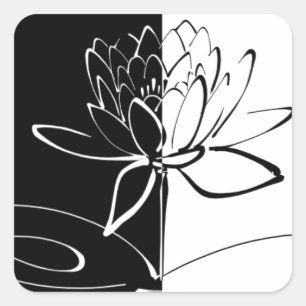 Adesivo Quadrado Yin Yang Black White Lotus Blossom
