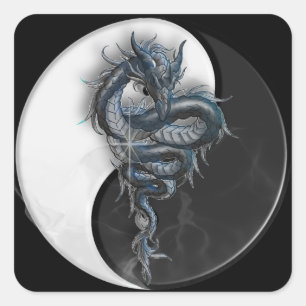Adesivo Quadrado Yin Yang Chinês Dragon Square Stickers