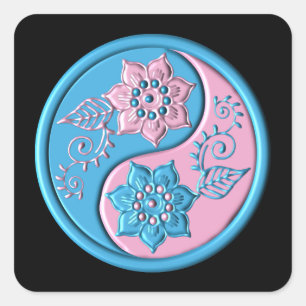 Adesivo Quadrado Yin Yang Rosa e Azul