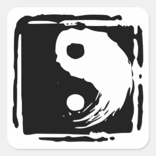 Adesivo Quadrado Yin Yang, Símbolo preto e quadrado branco,