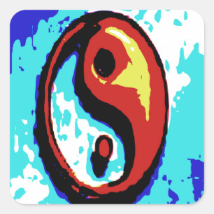 Adesivo Quadrado Yin Yang - Sinal Vermelho e Azul Artístico