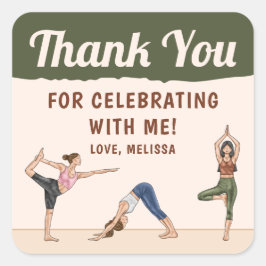 Adesivo Quadrado Yoga Women Stretching Yoga Birthday Thank You