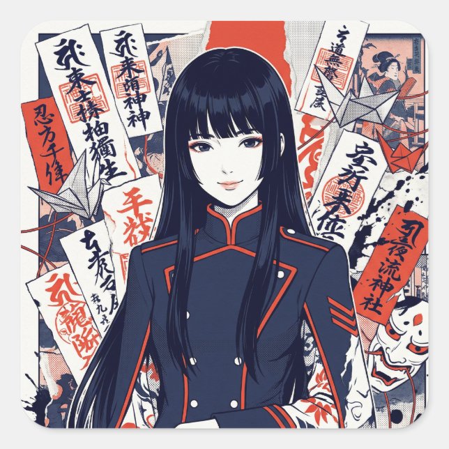 Adesivo Quadrado Yokai and protective talismans depicted in a Japan (Frente)