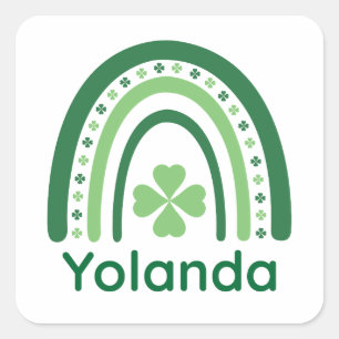Adesivo Quadrado Yolanda Nome Clover Boho Rainbow