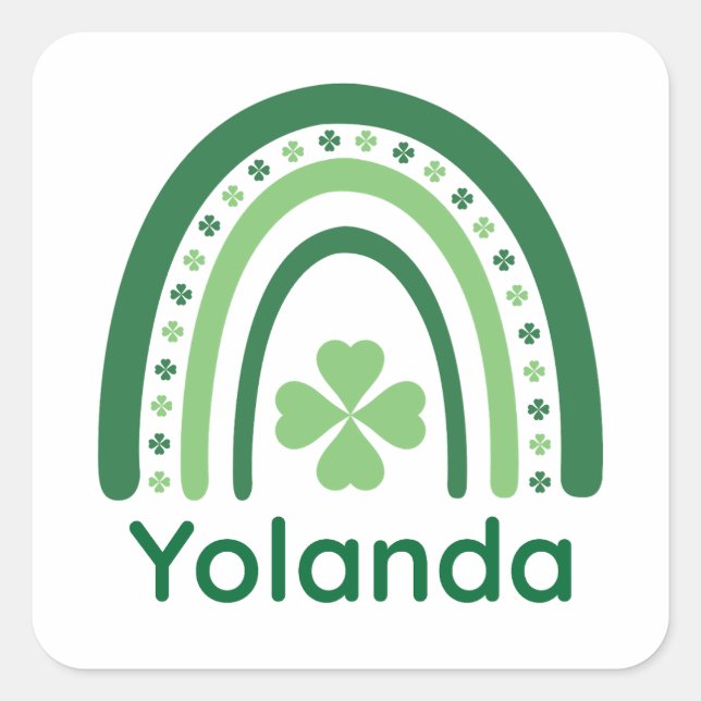 Adesivo Quadrado Yolanda Nome Clover Boho Rainbow (Frente)