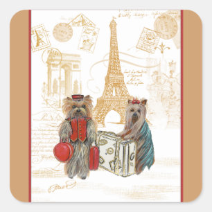 Adesivo Quadrado Yorkie em Paris e Torre Eiffel