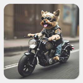 Adesivo Quadrado Yorkie Riding Motorcycle Sticker