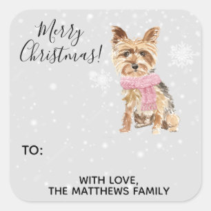 Adesivo Quadrado Yorkie Yorkshire Terrier Holiday Gift Tag Sticker
