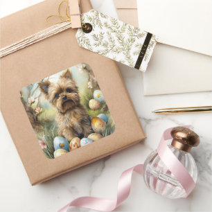 Adesivo Quadrado Yorkipoo Cão com Feriado de Ovos de Páscoa