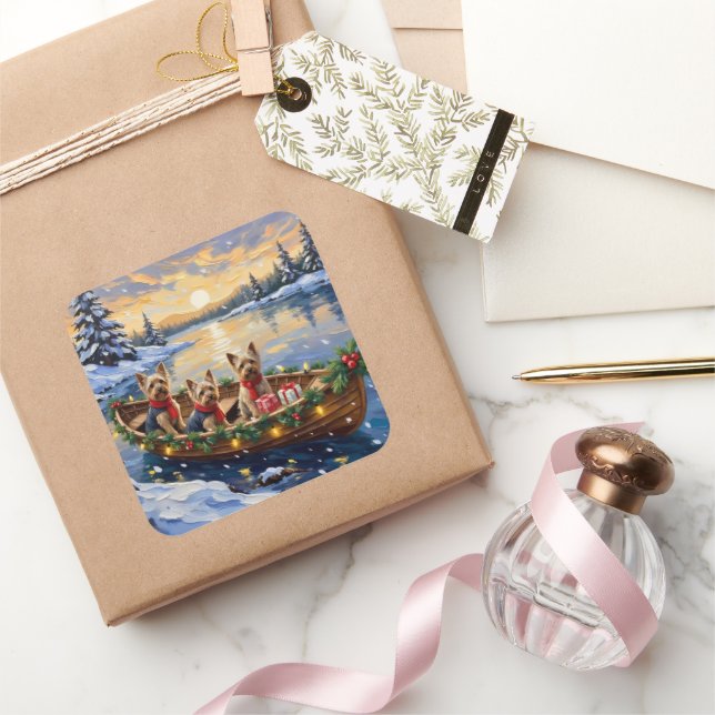 Adesivo Quadrado Yorkshire Terrier Christmas Boat Holiday (Presentear)