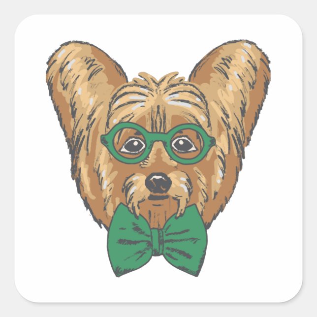 Adesivo Quadrado Yorkshire Terrier Hipster (Frente)