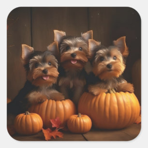 Adesivo Quadrado Yorkshire Terrier Puppy Autumn Delight Pumpkin