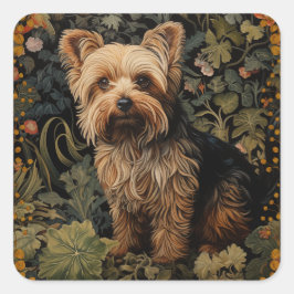 Adesivo Quadrado Yorkshire Terrier Yorkie Dog Vintage Floral