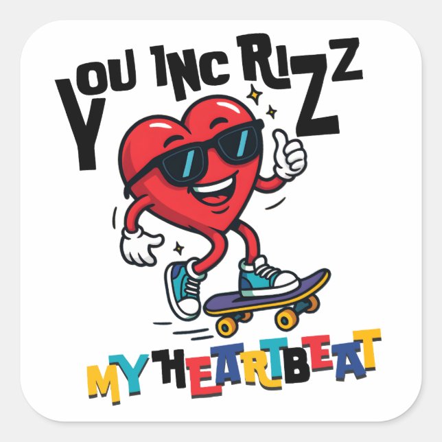 Adesivo Quadrado You Inc Rizz my Heartbeat - Cute skateboard heart (Frente)