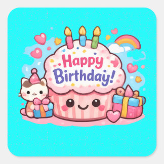 Adesivo Quadrado You Make Me Smile Cute Animal Floral Greeting Card