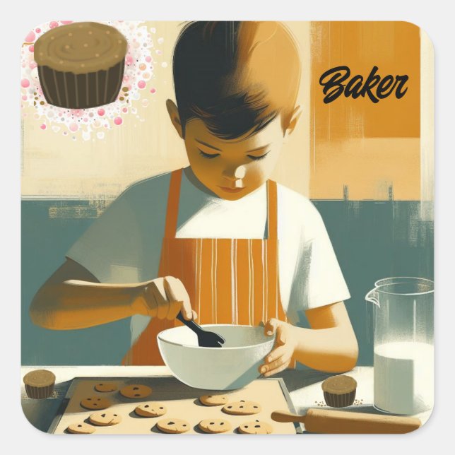 Adesivo Quadrado Young Boy Cookie Baker (Frente)