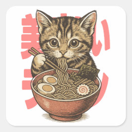 Adesivo Quadrado Yummy Ramen Kitten Sticker