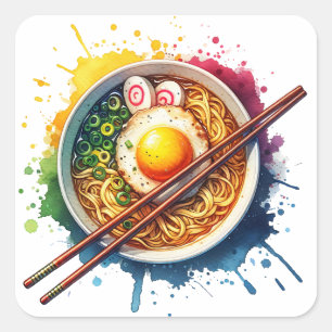 Adesivo Quadrado Yummy Ramen Noodles e Chopsticks