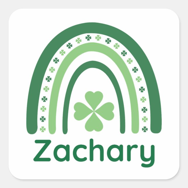 Adesivo Quadrado Zachary Name Clover Boho Rainbow (Frente)