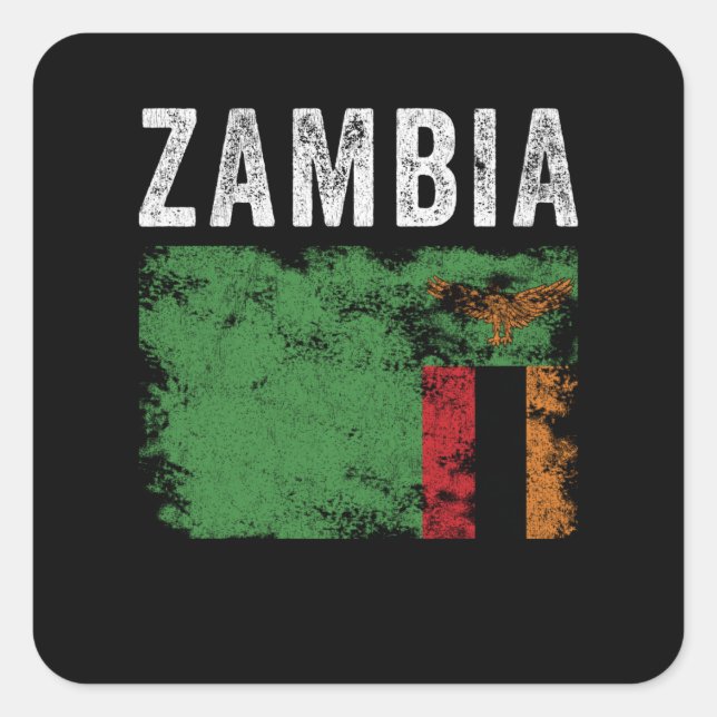 Adesivo Quadrado Zâmbia Flag Distressa - Bandeira Zambiana (Frente)