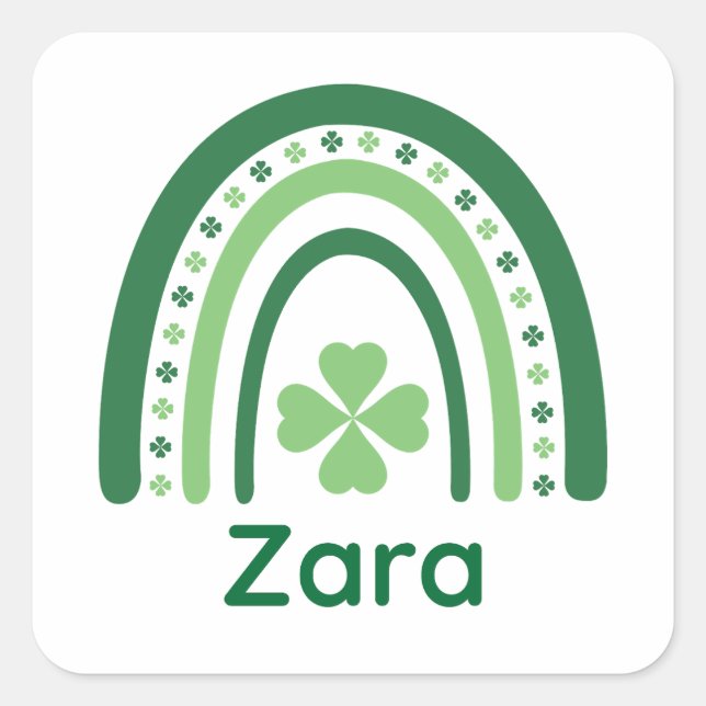 Adesivo Quadrado Zara Name Clover Boho Rainbow (Frente)