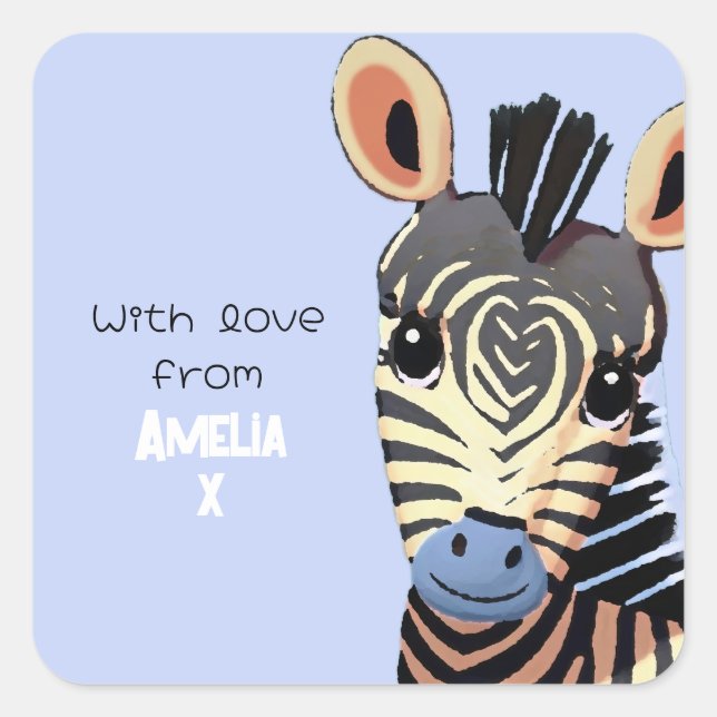 Adesivo Quadrado Zebra Bebê Personalizada Com Amor (Frente)