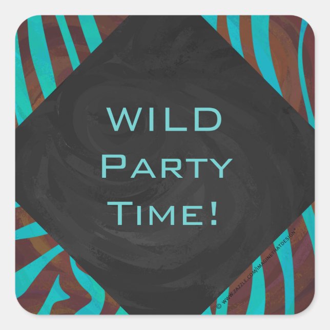 Adesivo Quadrado Zebra Brown e Teal com Monograma (Frente)