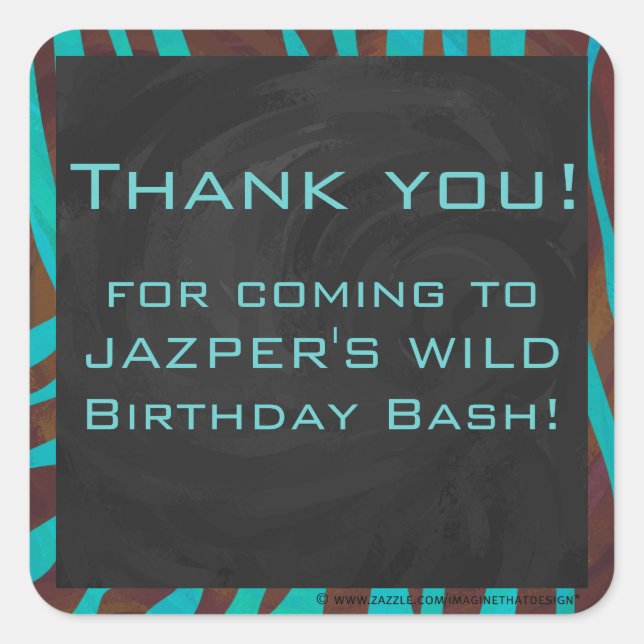 Adesivo Quadrado Zebra Brown e Teal com Monograma (Frente)