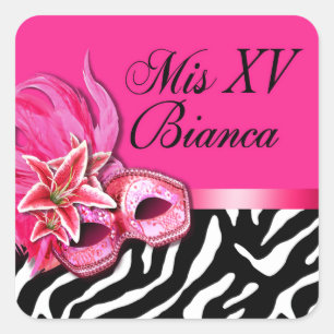 Adesivo Quadrado Zebra Fuschia Mascarada Quinceañera Sticker