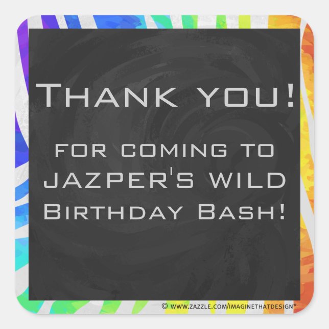 Adesivo Quadrado Zebra Monograma Arco-íris e Impressão branco (Frente)