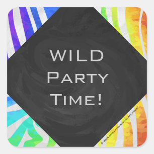 Adesivo Quadrado Zebra Monograma Arco-íris e Impressão branco