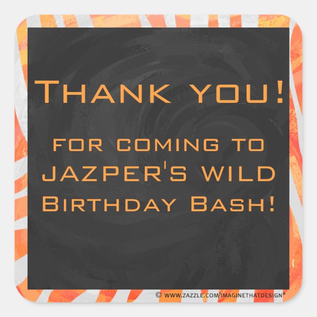 Adesivo Quadrado Zebra Monograma Laranja e Branco (Frente)