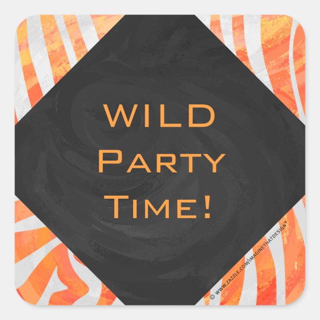 Adesivo Quadrado Zebra Monograma Laranja e Branco (Frente)