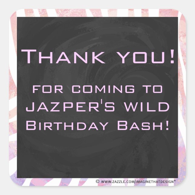 Adesivo Quadrado Zebra Monograma Rosa e Branco (Frente)