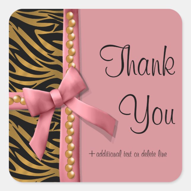Adesivo Quadrado Zebra Rosa E Dourada Com Pérolas (Frente)