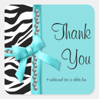 Adesivo Quadrado Zebra Teal E Branca Com Gemas De Prata