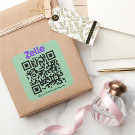 Adesivo Quadrado Zelle QR Code Payment Scan to Pay Mint Green
