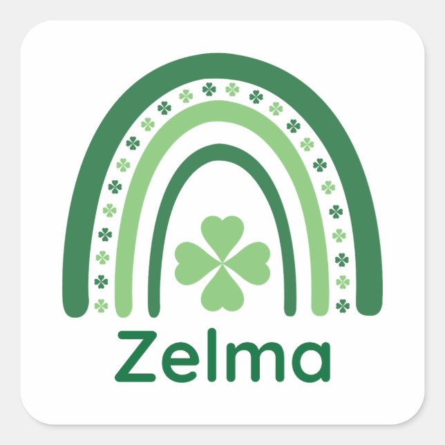Adesivo Quadrado Zelma Name Clover Boho Rainbow (Frente)